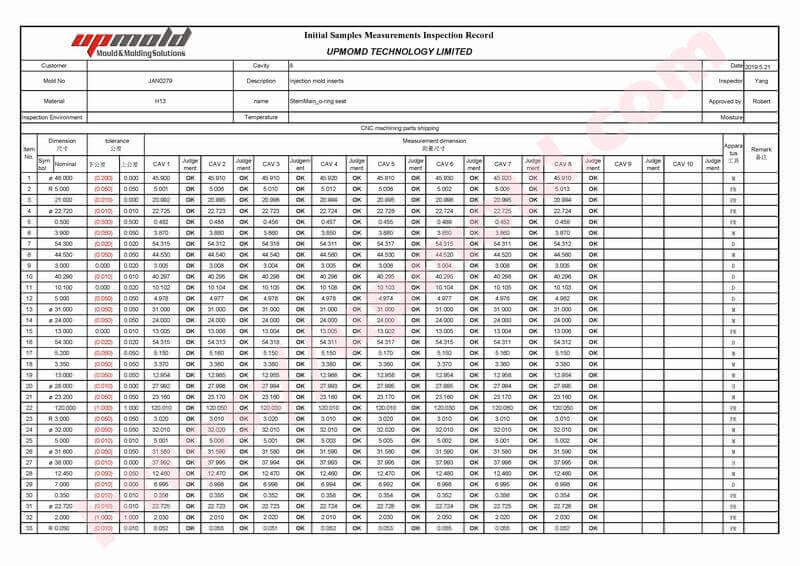 custom cnc parts Inspection reports